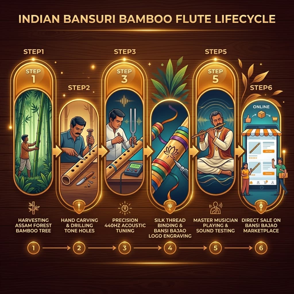 The 6-Stage Bansuri Craft Journey: Bamboo Harvesting to Bansi Bajao Direct Marketplace Sale